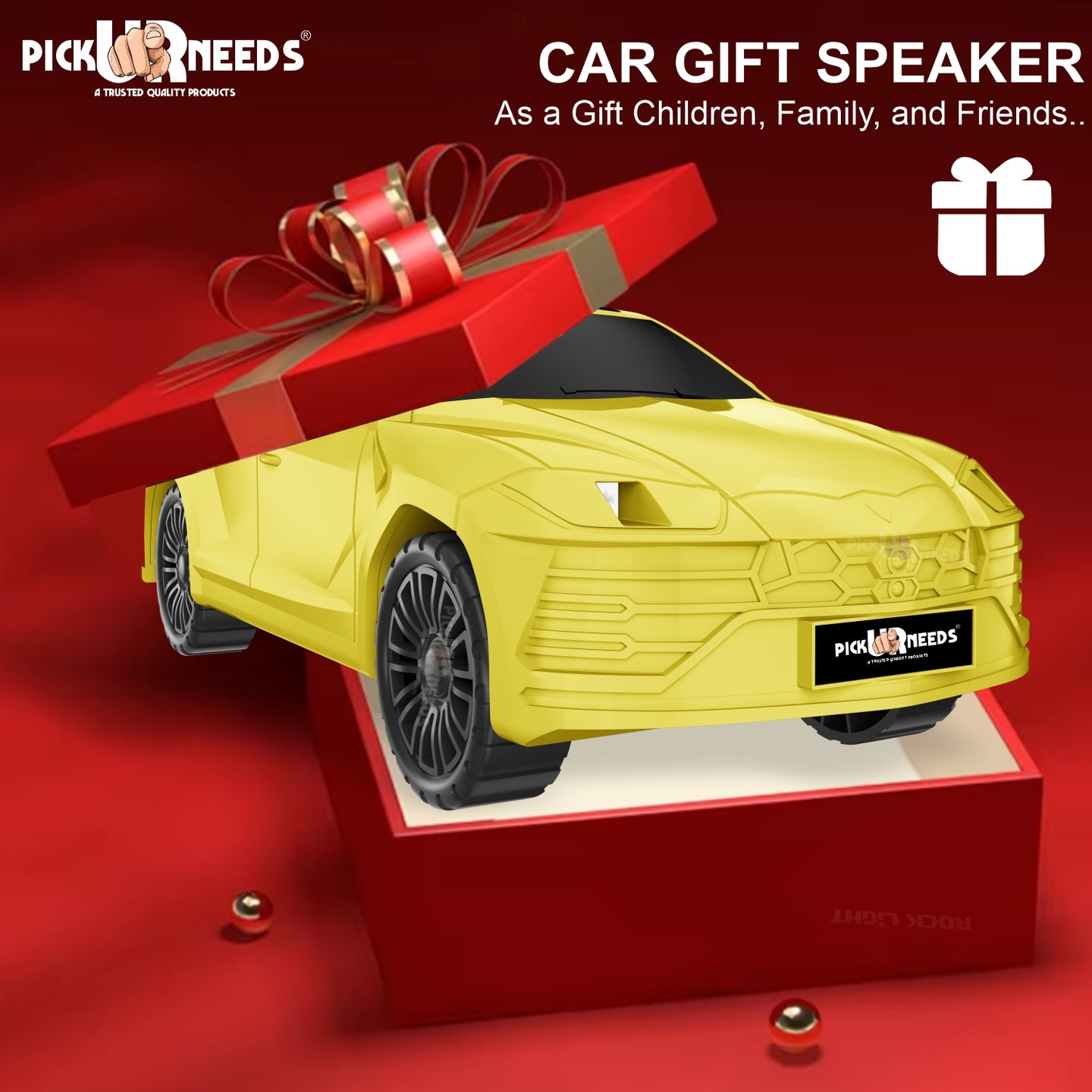 Pick Ur Needs Rechargeable Car-Shaped Speaker – RGB LED Light, USB/FM/SD Card, Type-C, 1200mAh